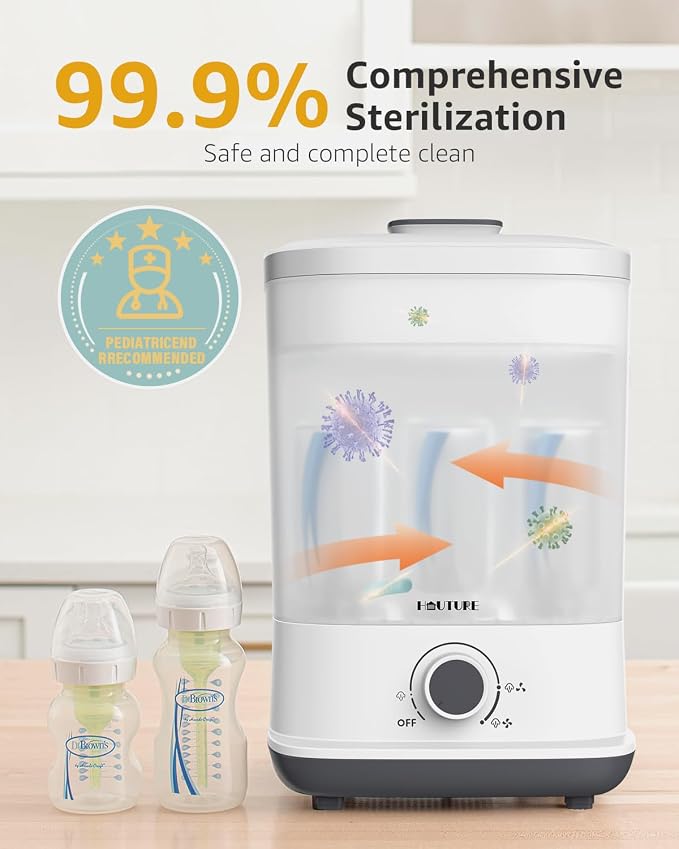 HAUTURE Bottle Sterilizer and Dryer, Esterilizador De Biberones, One-Dial Control Steam Baby Bottle Sterilizer for Baby Stuffs, Bottles & Breast Pump Accessories