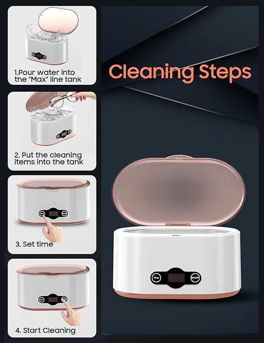 20OZ Ultrasonic Glasses Cleaner 45KHz Deep Cleaning with 5 Timer Modes Ultrasonic Retainer Cleaner for Jewelry Eyeglasses Watches Dental Appliances Use 600ML Jewelry Cleaner Ultrasonic Machine