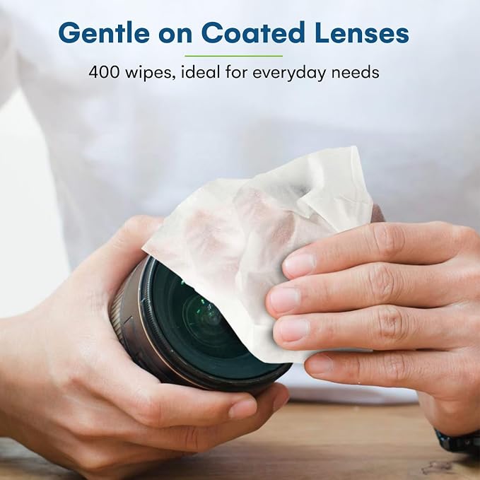 Care Touch Lens Wipes for Eyeglasses- 400 Count Individually Wrapped Pre- Moistened Wipes, 5 x 6 Inch- Camera Lens, Sunglasses and Glasses Cleaner,- Gentle and Portable for Cleaning of Optical Devices