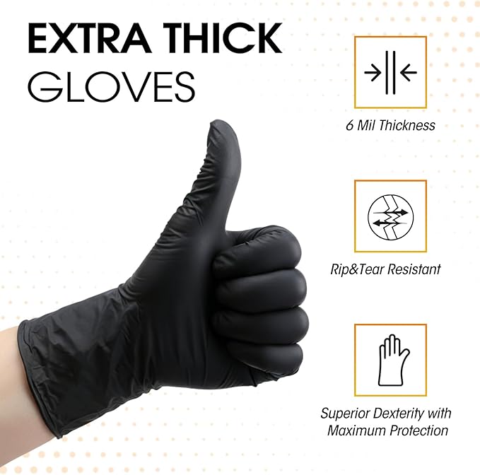 Maxdot 1500 Count Nitrile Gloves XL Black Bulk Disposable 6 Mil Heavy Duty Nitrile Gloves for Food Prep Kitchen Cooking Cleaning Resistant, Powder Free