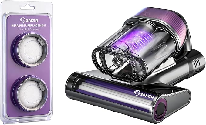 Saker Mattress Vacuum Cleaner with 2 HEPA Replacement Filters, Handheld Bed Vacuum Set with 16KPa Suction, UVC Light, 140°F Heated Air, Aroma Function, 16.4FT Cord for Bed, Sofa, Couch