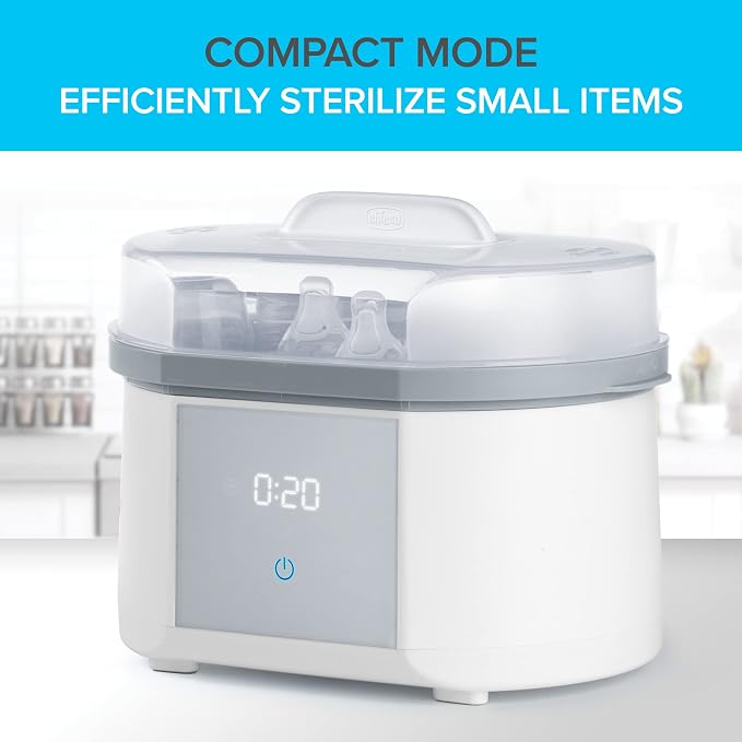 Chicco Advanced Electric Steam Sterilizer and Dryer for Baby Bottles, Pacifiers & Feeding Accessories, Kills 99.9% of Germs, Holds 6 Bottles, 4 Programs with Auto Dry & Delay Start, Auto Shut-Off