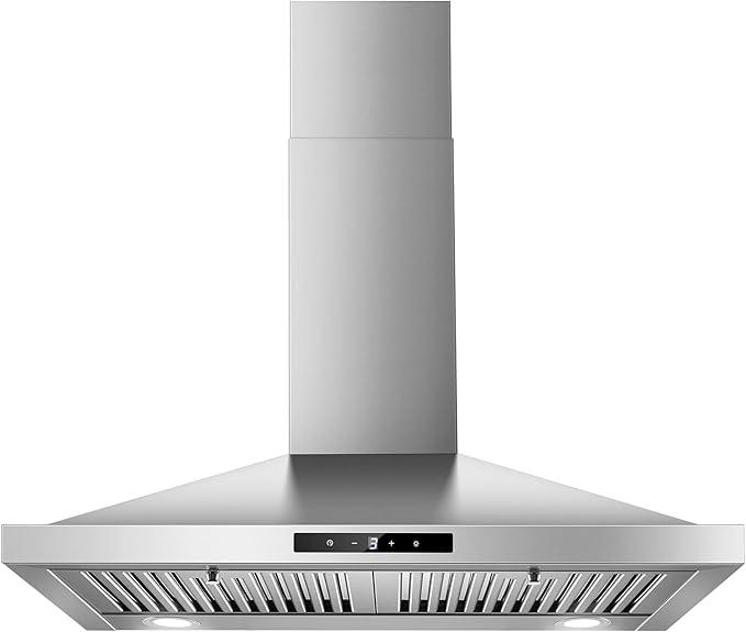 Tieasy Range Hood 30 inch, Vent Hoods 30 inch Stainless Steel, 450 CFM Ductless/Ducted Convertible Kitchen Hood with LED Light Baffle Filters, 3 Speed Exhaust Fan,Touch Control
