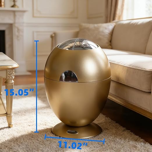 Automatic Motion Sensor Trash Can, 2.6 Gallon/10L Small Cute Garbage Bin with Lid, Hands-Free Silent Opening for Baby Diaper, Kids Room, Bedroom, Office, Home Decor - Modern Egg Shape (Gold)