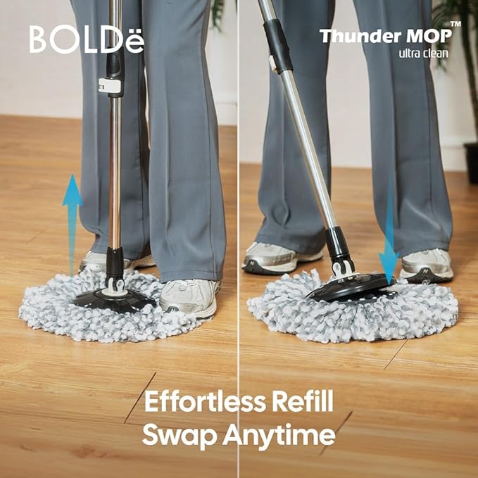 Thunder MOP Spin System - Ultra Clean - Single Bucket Microfiber Head, Stainless Steel Wringer, Antifungal Quick-Dry Cleaning, Soap Dispenser, 3 Free Refills (Forest/Lime)