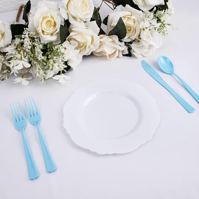 WDF 160 Piece Blue Plastic Silverware - Heavy Duty Blue Silverware Includes 80 Forks, 40 Spoons, 40 Knives, Disposable Plastic Utensils Perfect for Wedding/Birthday/Party