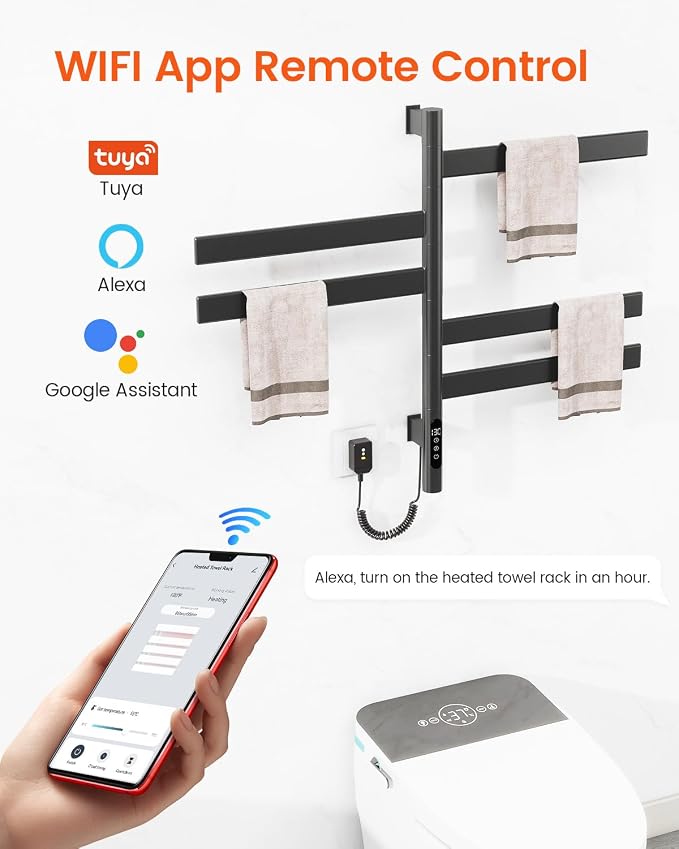 Heated Towel Racks for Bathroom, Wall Mounted Towel Warmer Swivel with Timer & Temp Control, Digital Touch Panel, 110V IPX5 Hardwired & Plug-in