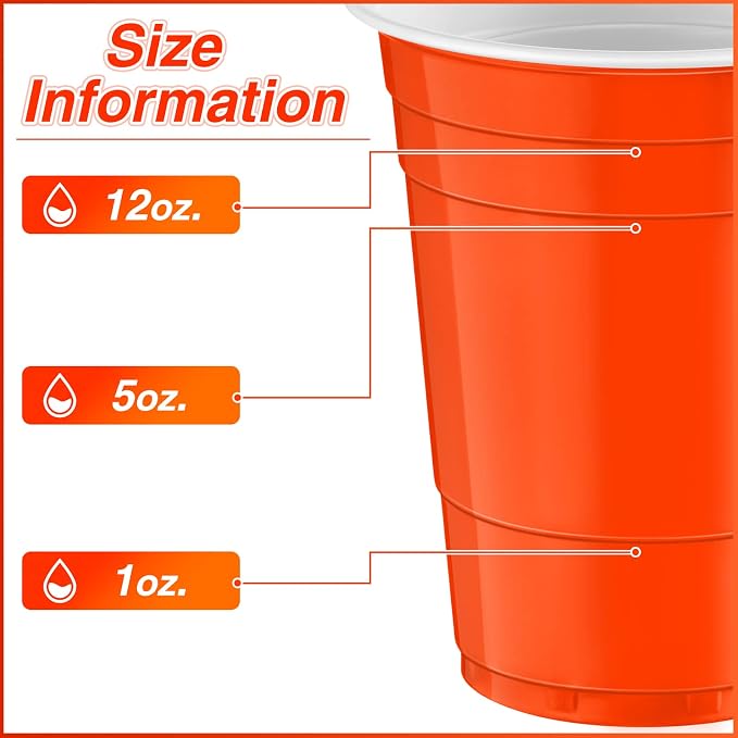 Lounsweer 100 Pcs 16 oz Disposable Party Cups Plastic Heavy Duty Drinking Water Cups for Birthday Baby Shower Wedding BBQ Picnic Party Supplies(Orange)