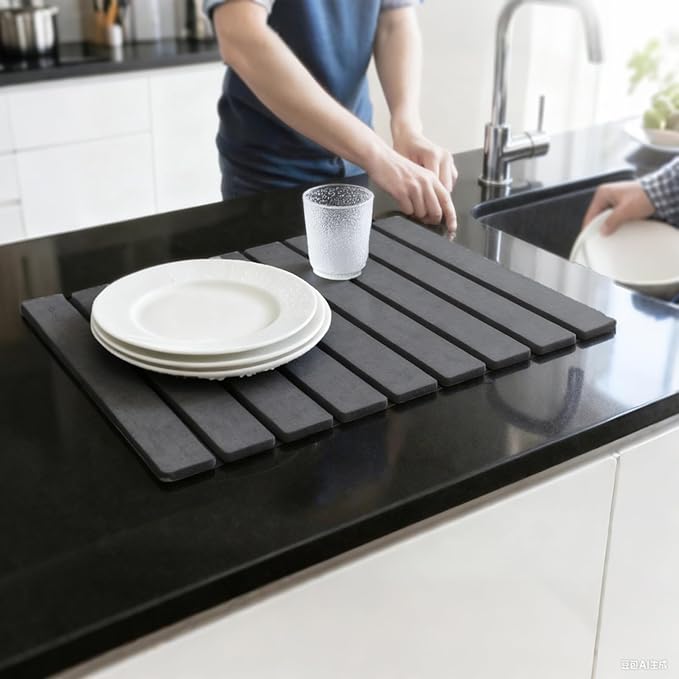 Large Stone Dish Drying Mat for Kitchen Counter, 24"×16" – Quick Drying Diatomaceous Earth, Super Non-Slip, Absorbent, Birthday Gifts for Women Mom Grandma (Dark Gray, 24"×16")