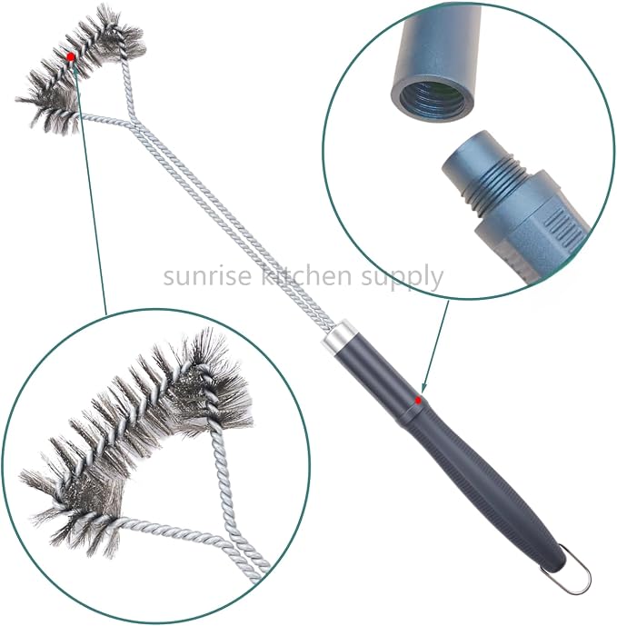 SUNRISE Fryer Brush with Long Handle (Stainless Steel with Plastic Handle, Single Brush)
