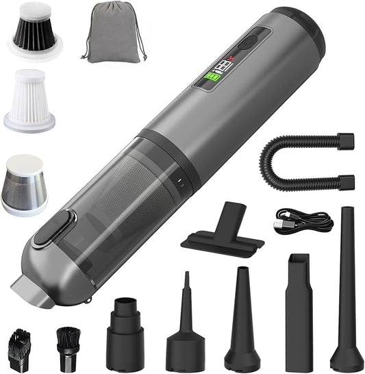 22000Pa High Power Handheld Vacuum Cleaner, 4-in-1 Cordless Car Vacuum & Air Duster with LED Display, USB-C Rechargeable Vacuum for Car Home Office Pet Camping