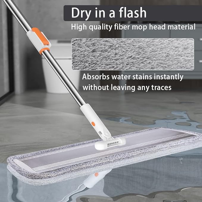 Flat Mop for Cleaning Floors Heavy Duty Microfiber Wet Mop Deep Cleaning for Hardwood, Tile & Laminate, Includes 4 Reusable Washable Pads and Adjustable Long Handle (32 in Mop Set)