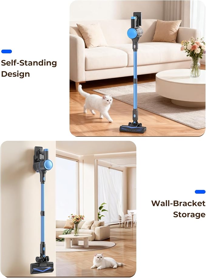 UML0 N8 Cordless Vacuum Cleaner,Lightweight Stick Vacuum with Powerful Suction,2200mAh Battery,40 Mins Runtime, Self-Standing,Rechargeable Vacuum Cleaners for Home Hardwood Floor Pet Hair (Navy)
