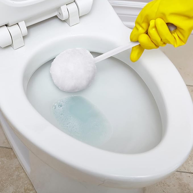 Eaasty Toilet Bowl Brush with Long Plastic Handle Bulk Disposable White Soft Swab Toilet Bowl Cleaners Mop with Silk Cotton Brush for Bathroom, 11 x 4.3 Inch(12 Pack)