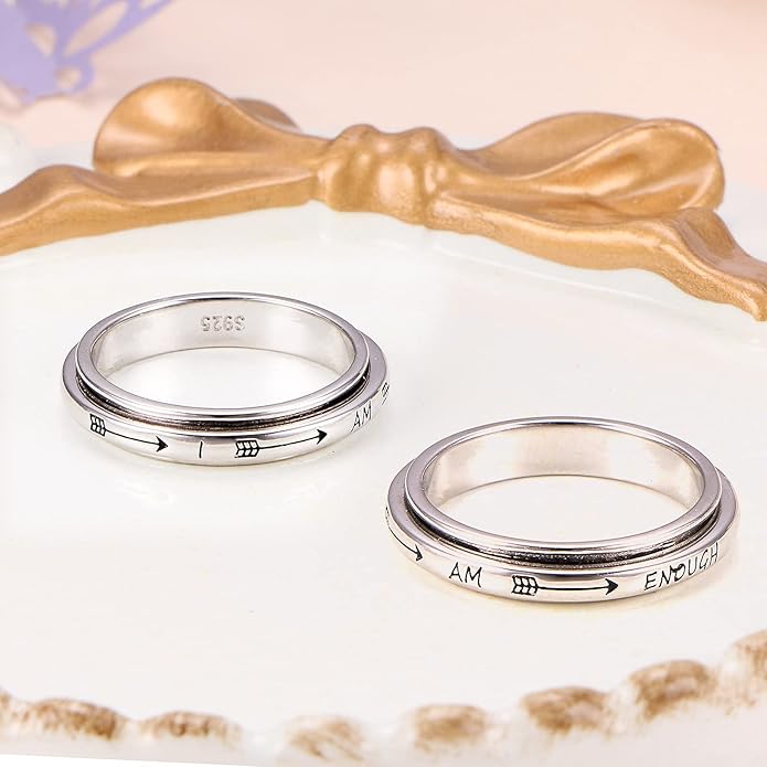 S925 Sterling Silver Spinner Fidget Anxiety Worry Relieving Boredom ADHD Autism Band Rings