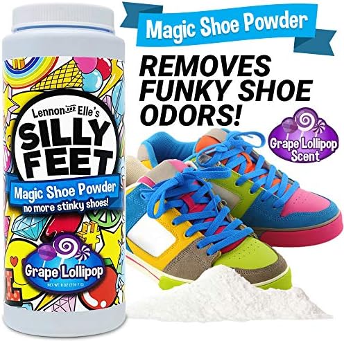 Magic Shoe Deodorizer, Foot Odor Powder for Smelly Feet, Odor Eliminator Stronger than Spray, Kids Shoe Powder for Odor Control, Large 8 Oz, Grape Lollipop Scent