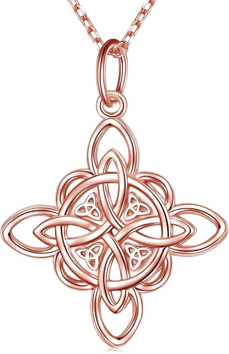 FLYOW 925 Sterling Silver Good Luck Irish Jewelry Celtic Knot Pendant Necklace for Women Birthday Graduation Gift