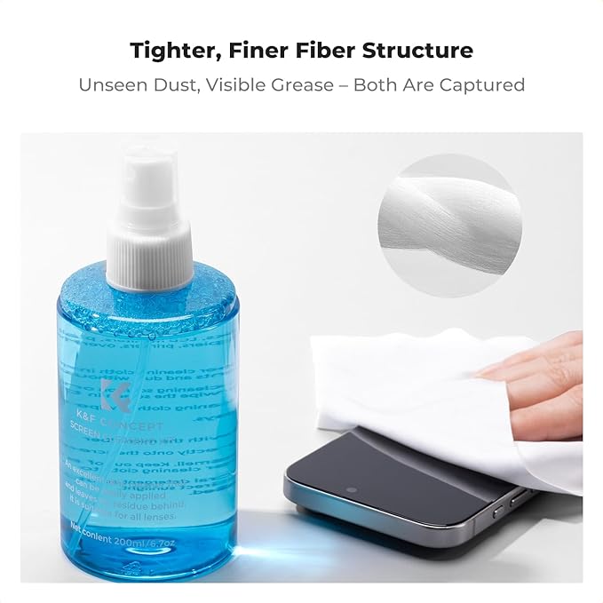 K&F Concept 10 Pack Microfiber Cleaning Cloths，Washable Reusable, with 200ML Screen Cleaner Spray