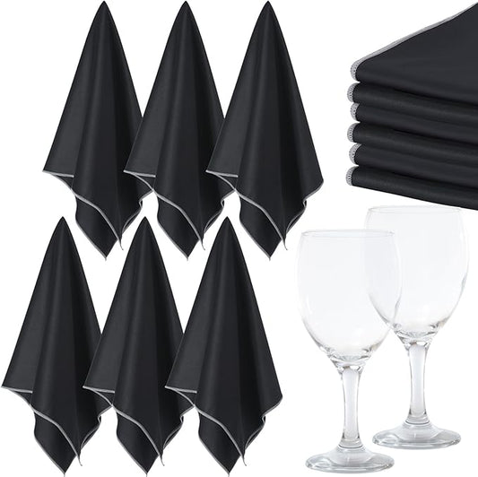 VitalCozy 6 Wine Glass Cleaning Cloths Large Microfiber Polishing Cloths 25 x 20 Inch Lintless Towels for Drying Wine Glasses Cleaning Window Stemware Dishes Glassware (Black)
