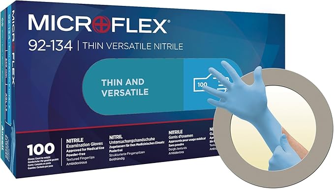 Microflex 92-134 Disposable Nitrile Gloves for Cleaning w/Textured Fingertips