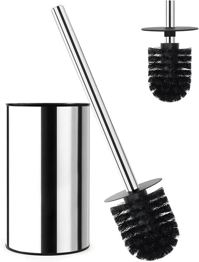 Toilet Brush,Toilet Brush and Holder Set,Stainless Steel Toilet Bowl Brush and Holder for Bathroom,Heavy Duty Toilet Bowl Brush with Long Handle,Toilet Brush with Sleek Design and Removable Inner Bowl