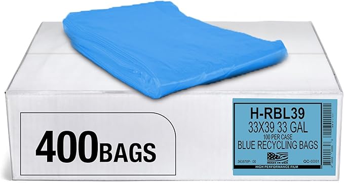 Aluf Plastics 33 Gallon Blue Trash Bags - (Pack of 400) - 1.2 MIL - Garbage or Recycling Bags 33" x 39" - Large Plastic Can Liners - for Industrial, Home, Contractor, Recycling