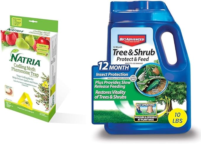 NATRIA Codling Moth Pheromone Trap, Ready-to-Use, (1-Pack) with BioAdvanced 12 Month Tree and Shrub Protect and Feed for Insects, Granules, 10 lb