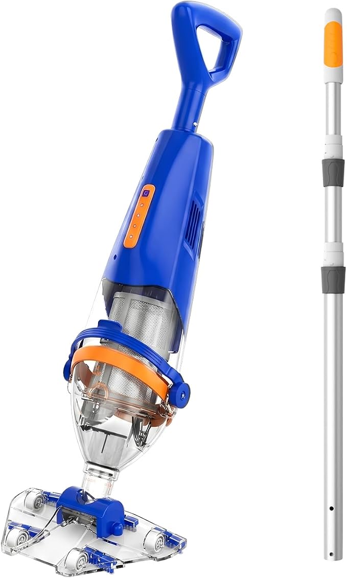 Pool Vacuum for Above Ground & Inground Pools, Handheld Pool Vacuum Cleaner with Wireless Remote, Dual Cleaning Heads, 69.3" Telescopic Pole, 18.5 GPM Suction, 75 Min Runtime for Spa & Hot Tub, Blue