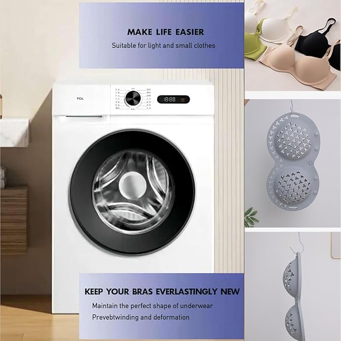 Silicone Bra Washing Bags for Laundry,Delicates Mesh Laundry Bags, Suitable for all Cup Sizes bra,Sports Bras, Swimsuits, Socks & Silk protector,Anti Deformation Lingerie Bag for Machine (grey 2pc)