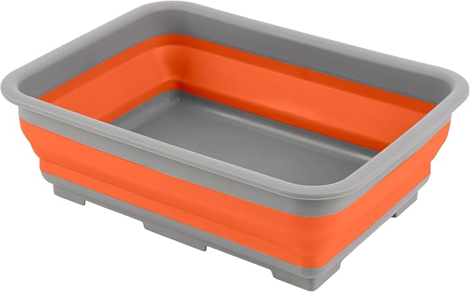 Collapsible Bucket for Cleaning - 7.27L Foldable Wash Bin Dish Tub - Collapsible Wash Basin or Camping Sink for Beach, Tailgating, or Soaking Laundry - Cleaning Supplies by Wakeman (Orange)