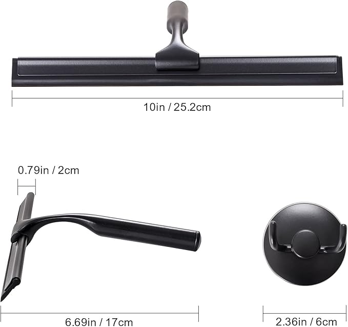 Ettori Fogless Square Shower Mirror and Black Stainless Steel Squeegee Combo – Great for Modern Bathrooms