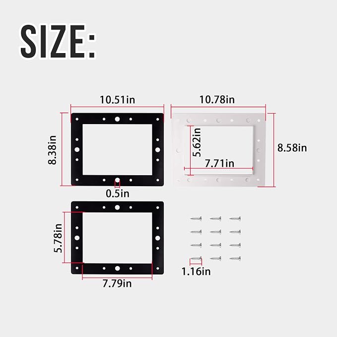 SPX1084L Skimmer Faceplate & SPX1084B Fiber Gaskets Compatible with Hayward 1084 Skimmer (White 8 1/2” x 10 3/4” Outside)