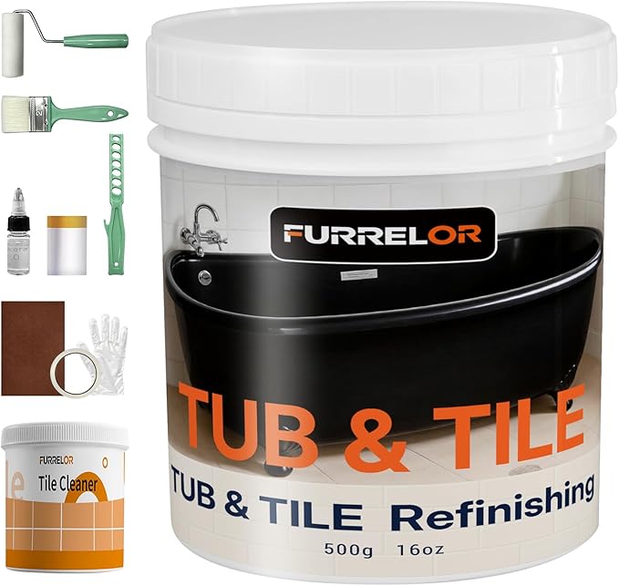 Tub and Tile Refinishing Kit, Tub Paint 16oz with 10pcs Tools, Tile Paint Kit Shower Bathtub Paint Water Based & Low Odor, Easy to Use Sink for Bathroom Kitchen, Semi-Gloss Black, 25-30sq.ft