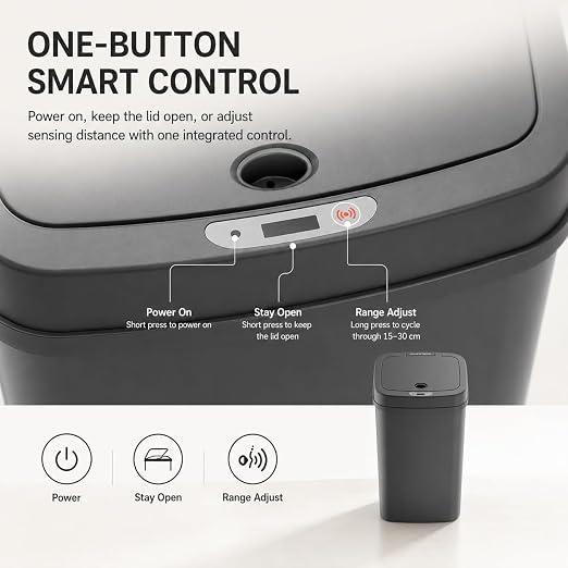 DZT-12-5S Smart Motion Sensor Trash Can 10.3 * 7.8 * 14.1inch | 0.3s Fast Opening, Auto Close & Touch-Free Operation for Home and Office (Black)