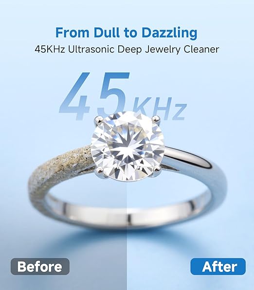 Ultrasonic Jewelry Cleaner Machine, 45KHz Retainer Cleaner Ultrasonic Professional for Dentures, Ring, Earrings Sterling Silver Deep Cleaning with 4 Modes, Timer, Low Noise, 304 Stainless Steel Tank