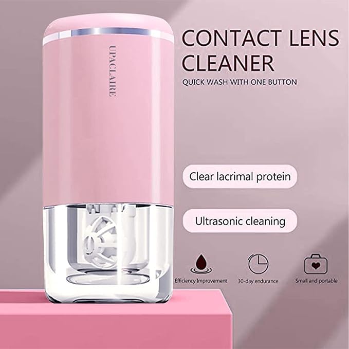 Contact Lens Cleaner, Intelligent Cleaning Machine for Soft Contact Lenses Cleaning and Storage (Pink)