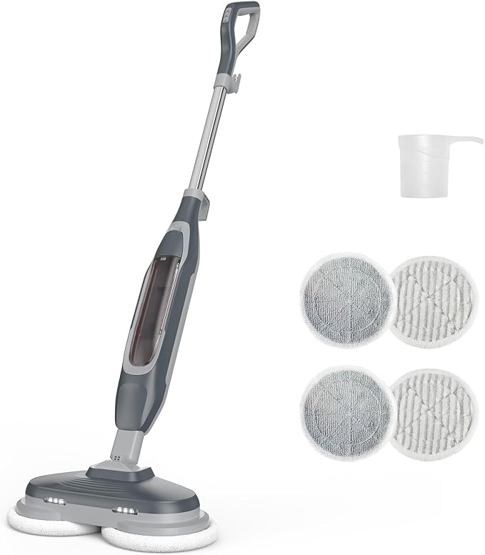 NEWBULIG Steam Mop, All-in-One Steam Mops for Floor Cleaning with Rapid Re-heat, Self-Standing Floor Steamer, 4 Rotating Scrub Pads, 2 LED Headlights, for Hardwood Floors & Tile