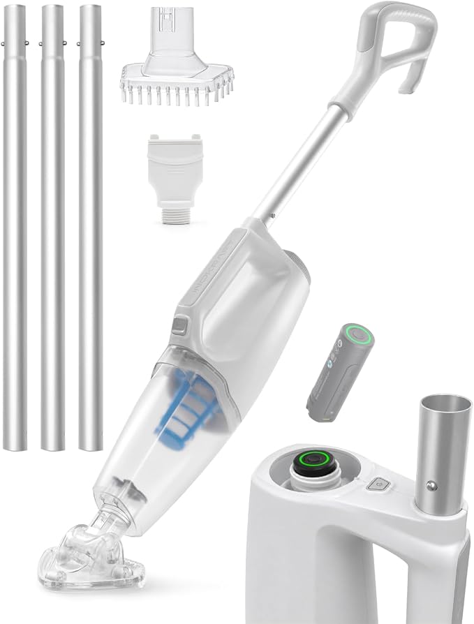 InoKraft 2-in-1 Cordless Handheld Pool Vacuum & Hot Tub Cleaner, Swap-On Replaceable Battery, High Suction for Above Ground Pools, Spa Vacuum with Stick Pump Drain Mode for Silt & Sand