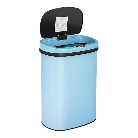 Furniture of America Verbena 13 Gallon Metal Household Trash Can with Motion Sensor Lid for Kitchen, Blue