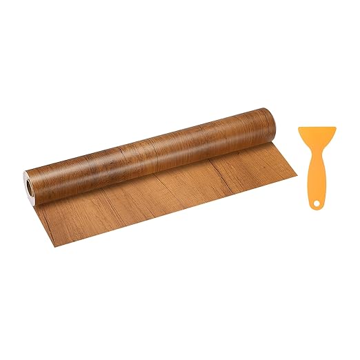 HARFINGTON Wood Grain Repair Tape 15.7 Inch x 33ft Self Adhesive Repair Patch Tape Simulated Wooden Floor Tapes with Plastic Scraper for Tables Doors Windows Furniture, Dark Brown Wood