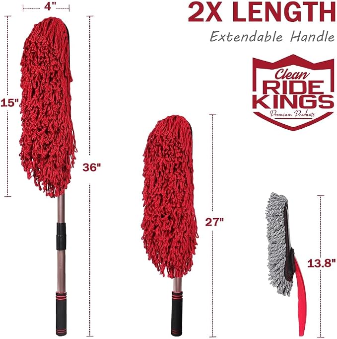 Car Duster Exterior Scratch Free,Car Dusters Extendable Handle Cleaning Exterior,Detailing Brush Kit for Truck,SUV,Caravan,Motorcycle,Wax Cotton Fabric,Waterless Wash Equipment
