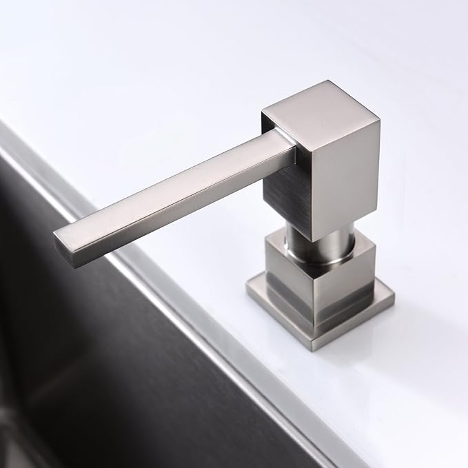 Soap Dispenser for Kitchen Sink, Built in Square Pump Brushed Nickel 17 OZ Modern Design Kitchen Sink Countertop Soap Dispenser