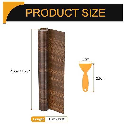 HARFINGTON Wood Grain Repair Tape 15.7 Inch x 33ft Self Adhesive Repair Patch Tape Simulated Wooden Floor Tapes with Plastic Scraper for Tables Doors Windows Furniture, Ebony