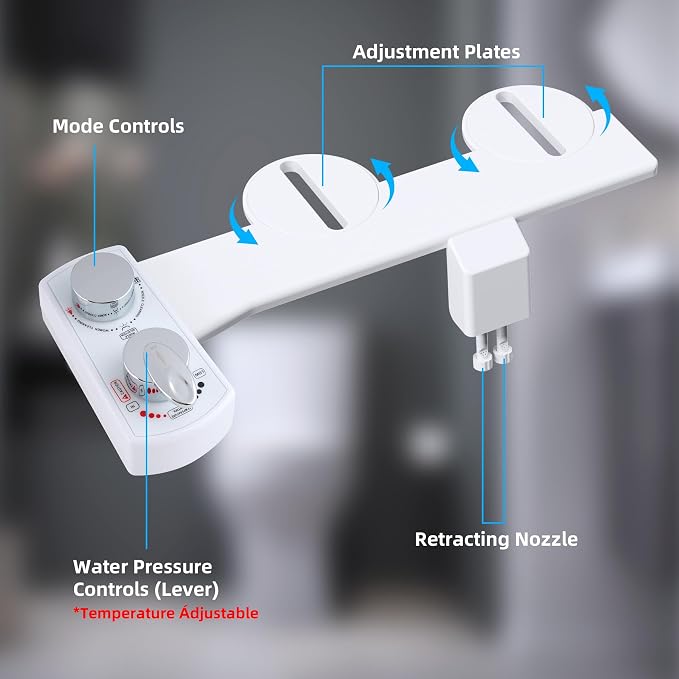 Hibbent Bidet Attachment for Toilet, Hot and Cold Water Spray Non-Electric Dual Nozzle for Frontal & Rear Wash, Adjustable Water Pressure Control, Self Cleaning Water Sprayer, White