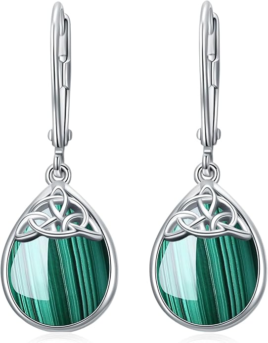 PELOVNY Celtic Knot Filigree Earrings for Women 925 Sterling Silver Moss Agate/Birthstone Infinity Earrings Birthday Christmas Jewelry Gifts for Mom Daughter Wife Sister