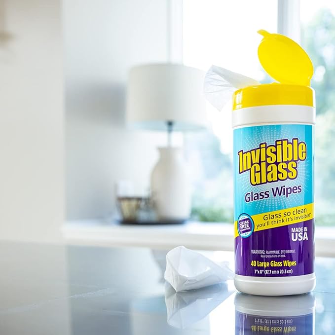 Invisible Glass 90160 Glass Cleaning Wipes, Pre-Moistened, Streak-Free and Lint-Free, Safe for Windows, Mirrors, Windshields, and Tinted Glass, 40 Count