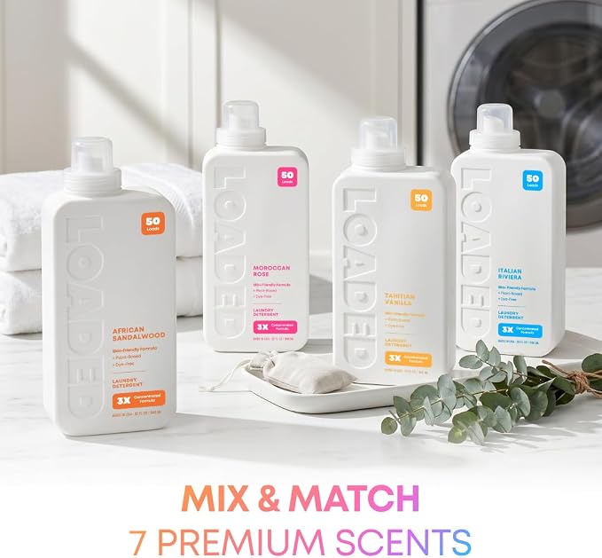Loaded Laundry Detergent, Luxury Cologne & Perfume Scented | 50 Loads | Sea Salt & Citrus | Skin-Friendly & Plant-Based | Made in USA | 32 oz