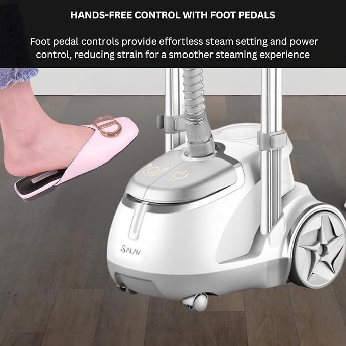 SALAV Professional Standing Garment Steamer with Retractable Power Cord, Foot Pedal Control