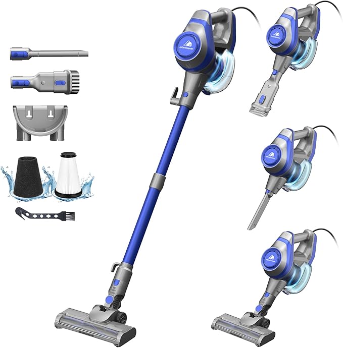 Intercleaner 23Ft Corded Vacuum Cleaner, with LED Headlights & Large Dust Cup, Powerful Suction for Hard Floors & Carpets, Adjustable Stick, Perfect for Pet Hair, Wall Mount Storage