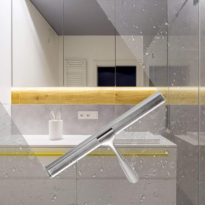 Shower Squeegee Squeegee for Shower Glass Door Bathroom Windows Kitchen Mirror and car Glass Most Practical 10 inch Durable Handle Silver